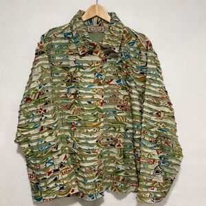 Life Style Woman‎ Raw Edge Ruffle Cotton Lightweight Buttoned Shacket Sz 1 X